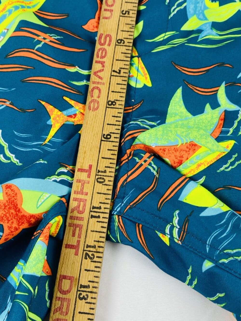 Boys Lands End Shark Print Swim Trunks XL (14-16) Elastic Waist Blue Multicolor - Picture 3 of 9
